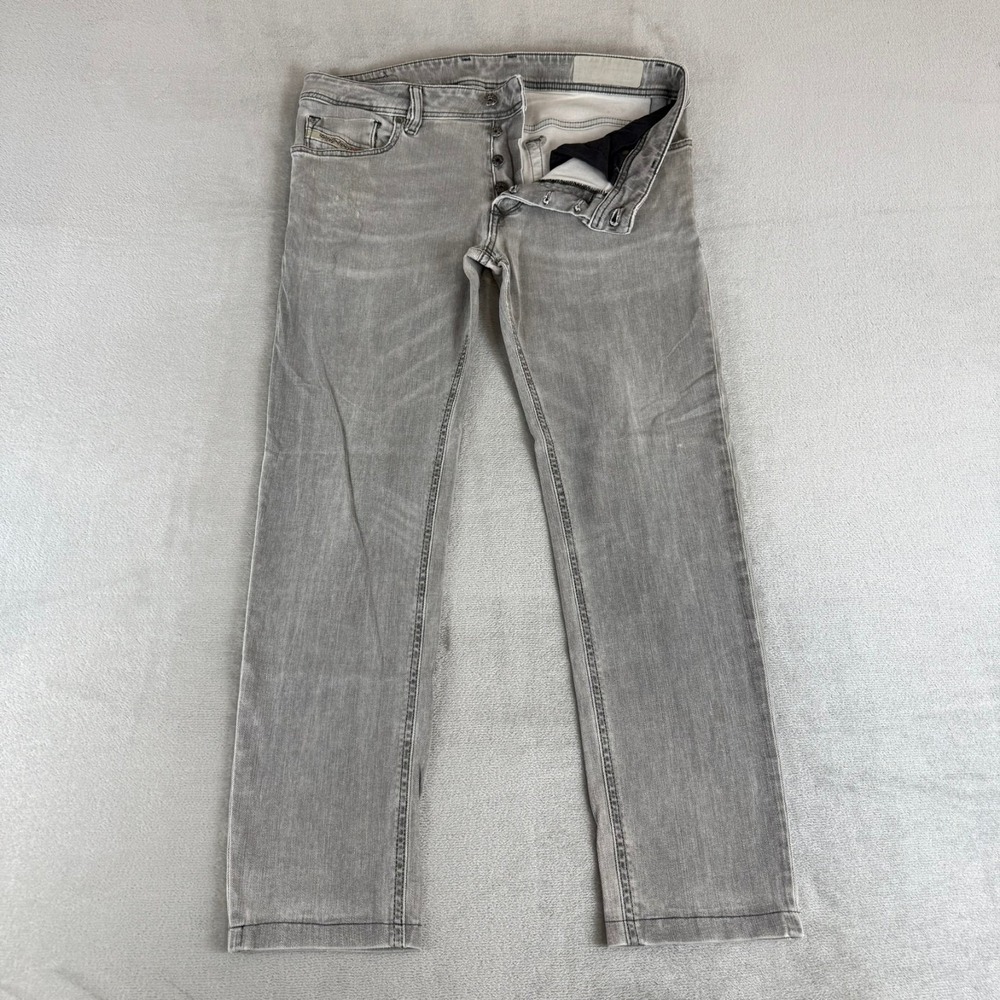 Diesel Troxer Slim Skinny Jeans Mens 34x28 Gray Stretch Distressed Button Fly
